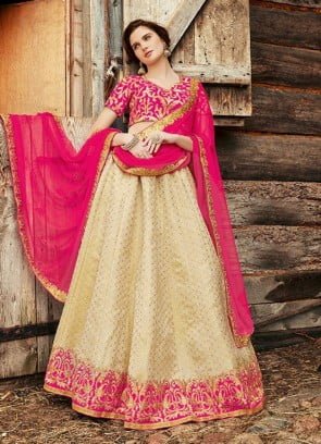 Beige Brocade Lehenga