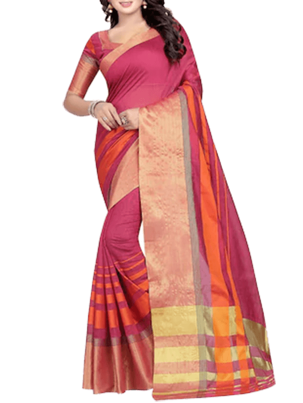 Pink Cotton Kanjivaram Saree With Blouse