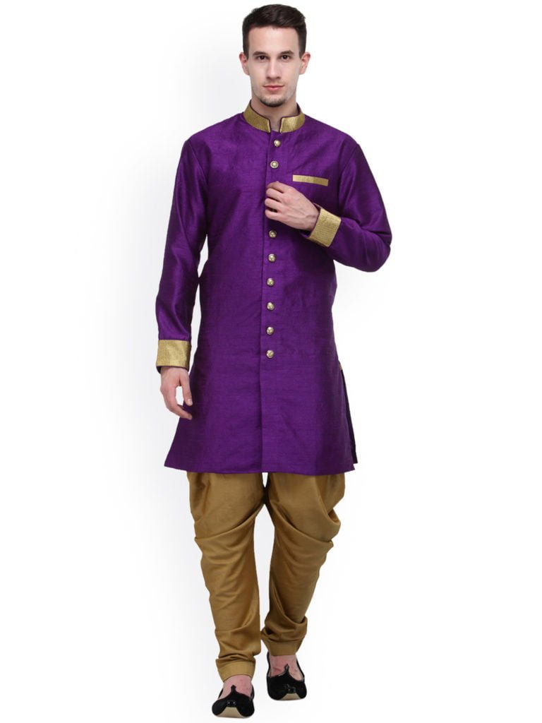 RG Designers Purple And Beige Silk Sherwani