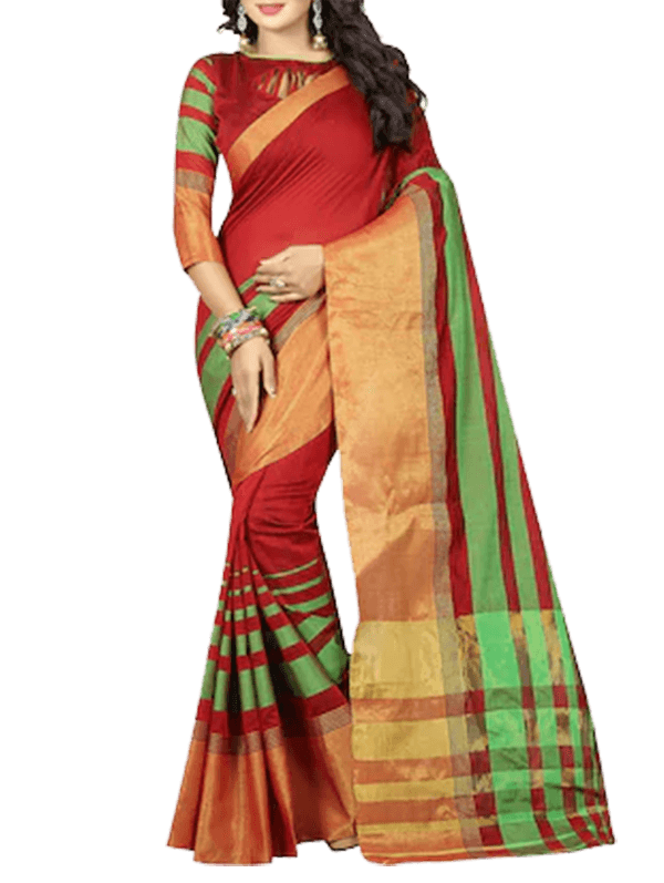 Red Cotton Kanjivaram Saree With Blouse