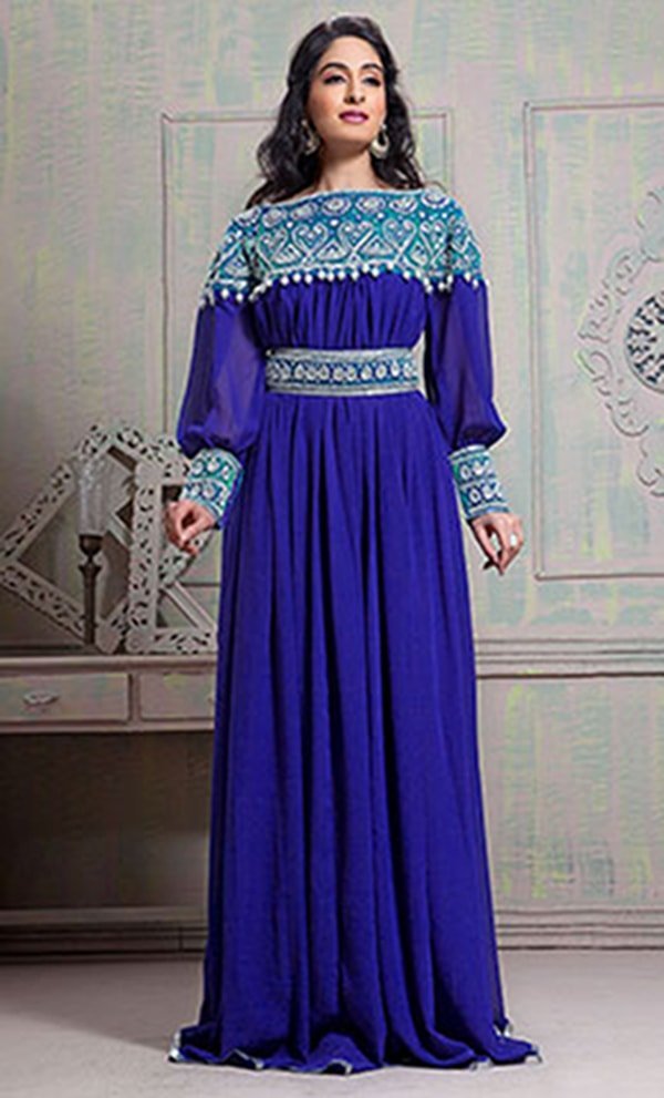 Tantalizing Blue Color Maxi Full Sleeve Kaftan Dress