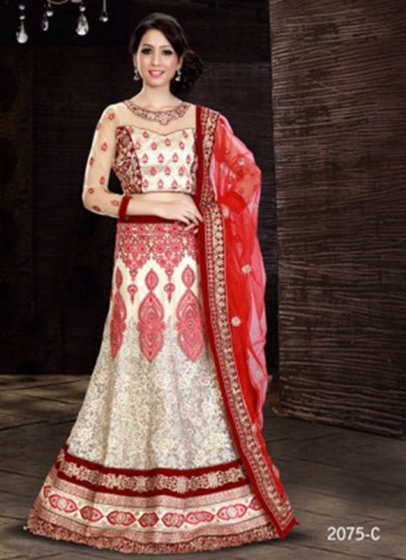 White And Red Wedding Lehenga